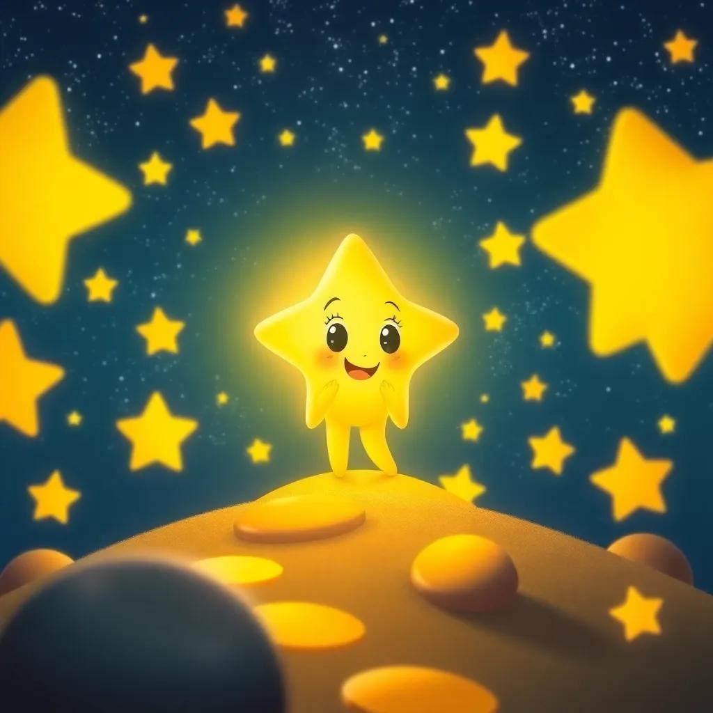 Little Star returning home, shining even brighter among its starry friends, illuminating the night sky with a lush, vibrant glow, joyful celebration of light, child-friendly digital art, high quality