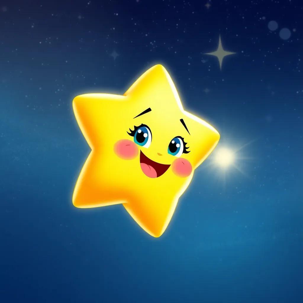 Twinkle the star twinkling proudly in the night sky, her sparkle lighting up the world, illustrating happiness and kindness, vibrant, inspiring scene, high quality