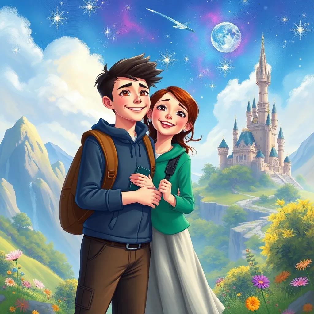 The pair exploring more magical places together in the future, keeping their close bond, filled with happiness and fun, painting, lovely colors, bright and joyful scenes