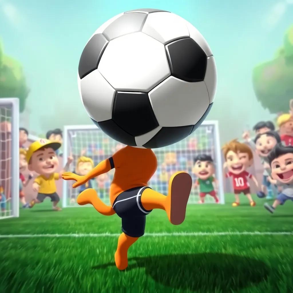 The ball soaring through the air towards the goal, with a close-up of Arlo ready to kick it, excitement in the atmosphere, cheerful expressions in the background, digital illustration, vibrant, dynamic composition, high quality