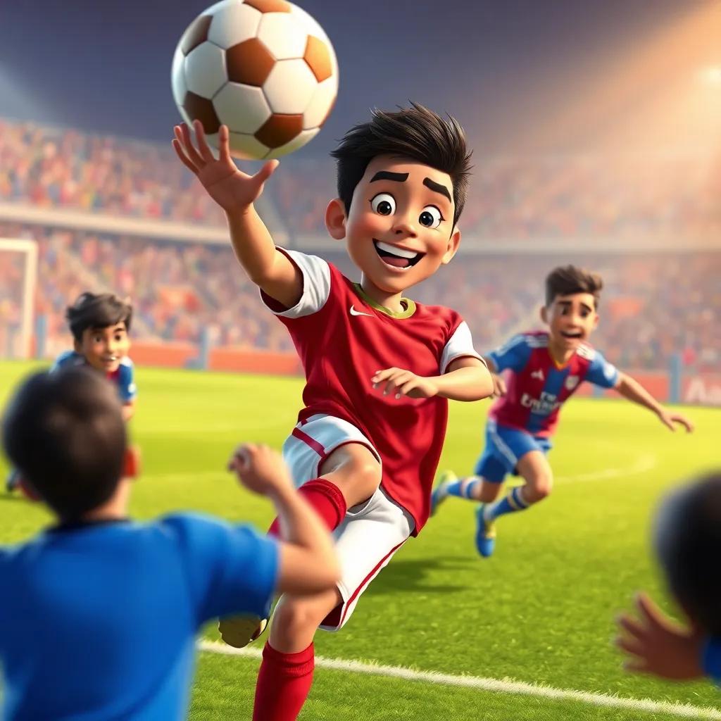 Samir making a fantastic pass to a teammate on the soccer field, excitement on everyone’s faces, vibrant colors, animated atmosphere, high quality