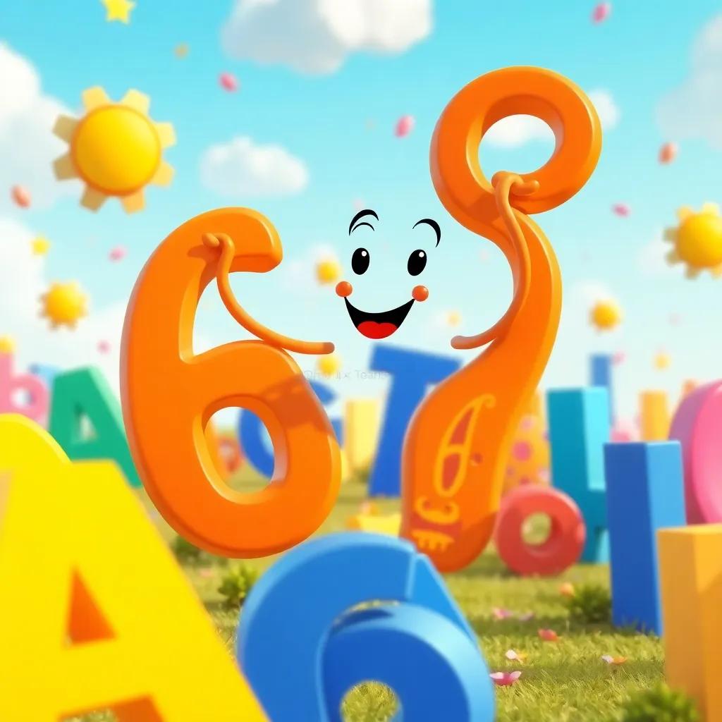 A lively and colorful scene of the letter ذ dancing in the air with curvy arms, in a magical land of letters, bright and cheerful atmosphere, digital art, whimsical, happy colors, engaging perspective, high quality