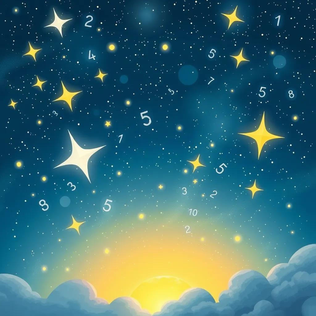 Image of A dreamy scene of starry skies with numbers shining bright, illustrating how Excel organizes operations like stars in the night, fantasy theme, vibrant imagery, high quality