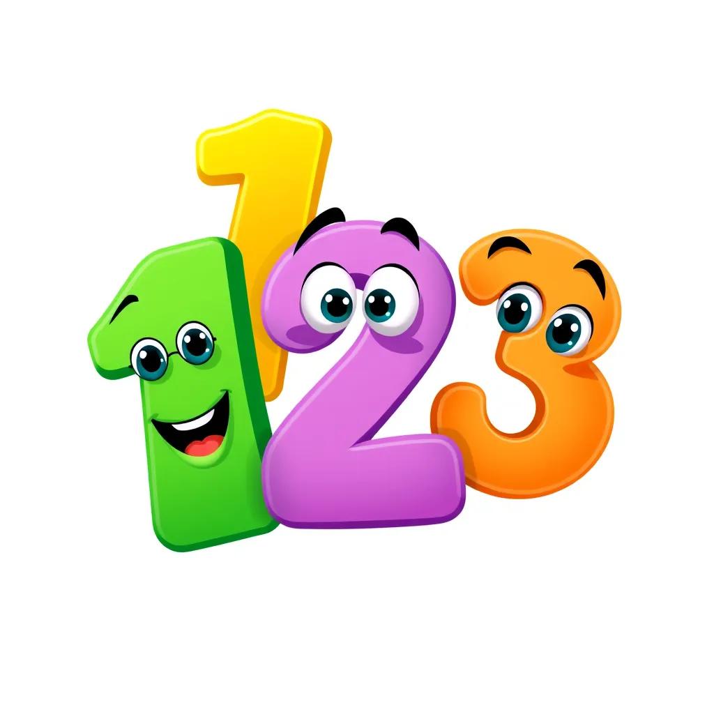 Image of The numbers one, two, and three gathered in a circle with happy expressions, illustration, vibrant colors, child-friendly, playful theme