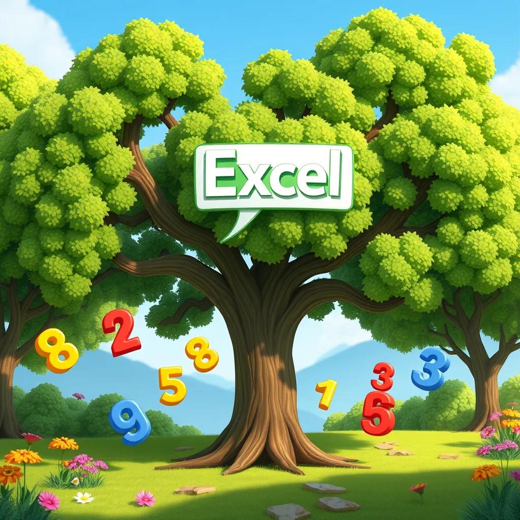 Image of The talking tree presenting the idea of Excel and how priorities work, numbers dancing around happily, bright colors, vibrant scenery, digital illustration, educational, friendly