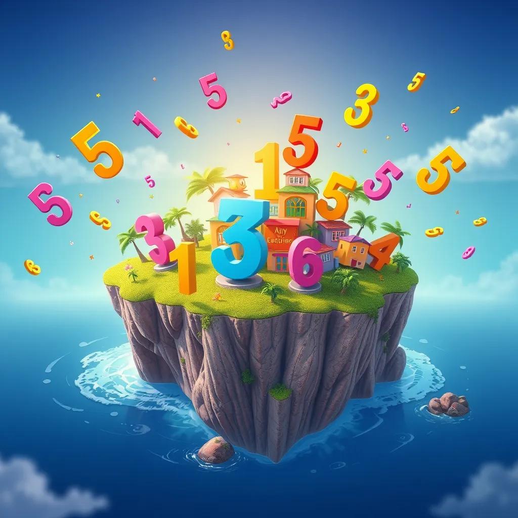 Image of A colorful island with bright, happy numbers flying around, symbolizing increasing functions, vibrant colors, digital art, joyful atmosphere, high quality