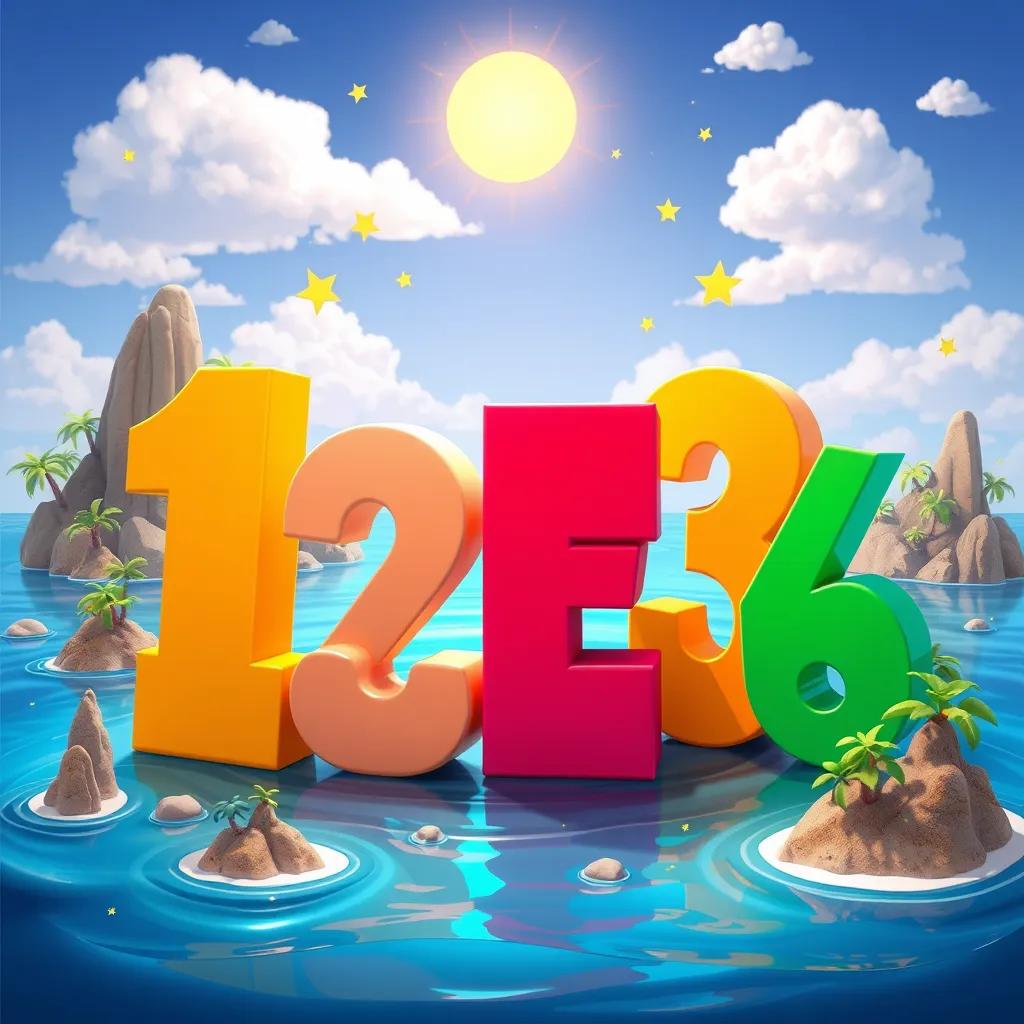 Image of A final image of numbers celebrating together after learning about increase, decrease, and constancy, surrounded by different islands, bright colors, harmonious atmosphere, uplifting