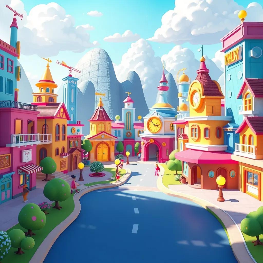 Image of A bright and colorful programming city where the 'Mother' function is teaching small numbers, showcasing an interactive learning environment with fun visuals, cartoon style, inviting colors, educational atmosphere, high quality