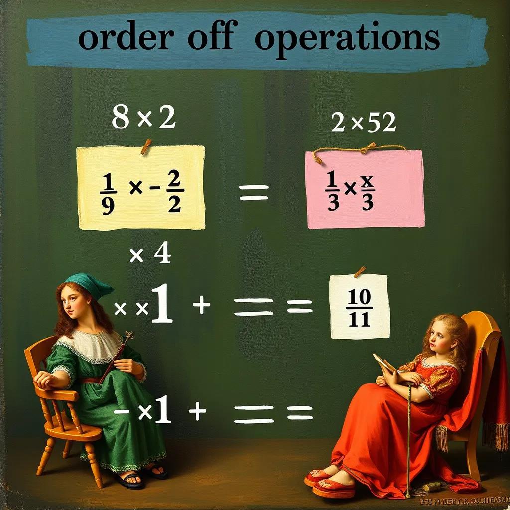 Image of A visual representation of the order of operations: brackets, exponents, multiplication, division, addition, subtraction, illustrated in a fun, playful way, creative style