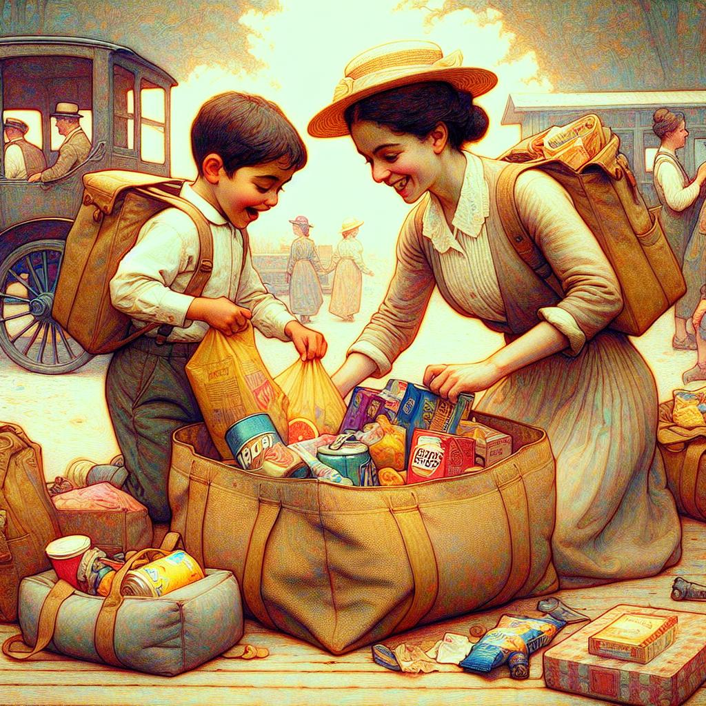 Image of Two friends excitedly packing bags with snacks and toys for a day at the park.