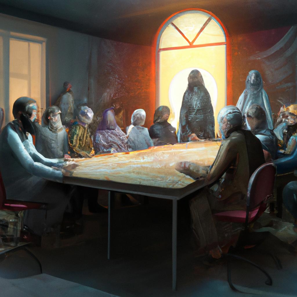 Image of A diverse group of people from various religions gathered around a table, discussing and sharing their beliefs.