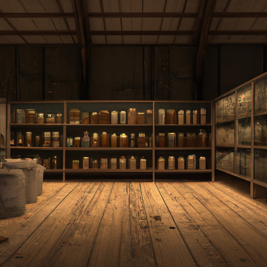 Image of A meticulously organized room with shelves of neatly labeled jars filled with insects, minerals, and other specimens.