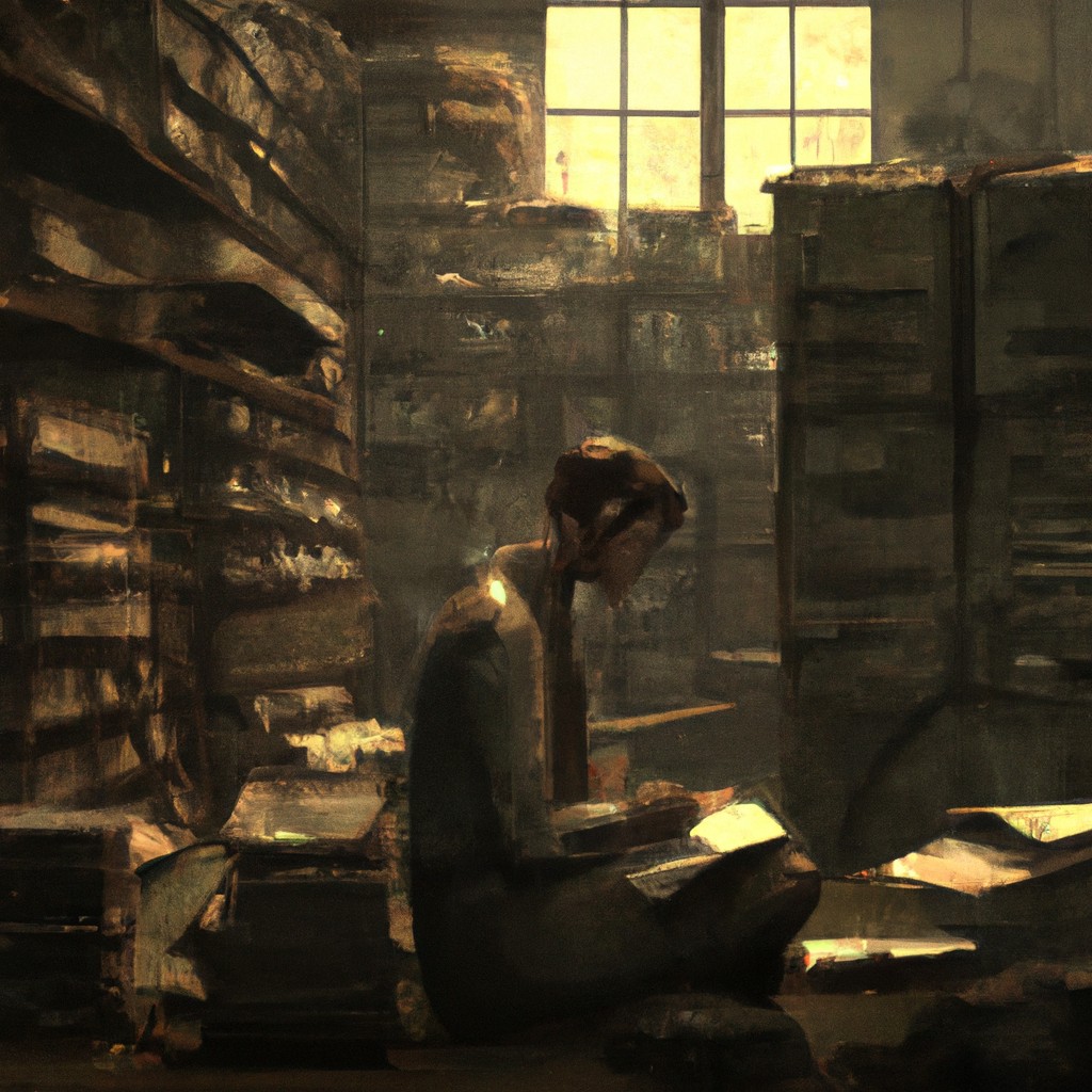 Image of A person with a wise mind and a great ability to focus, surrounded by books and documents.