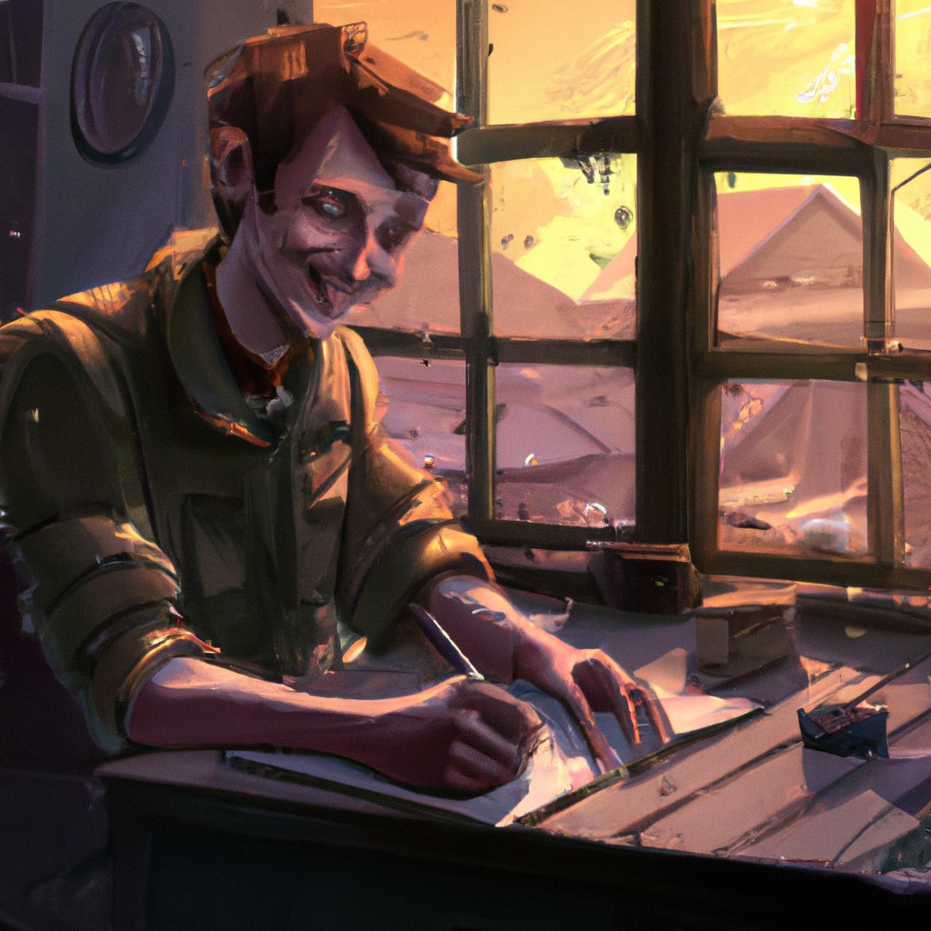 Image of Leo writing a heartfelt letter, with a smile on his face.