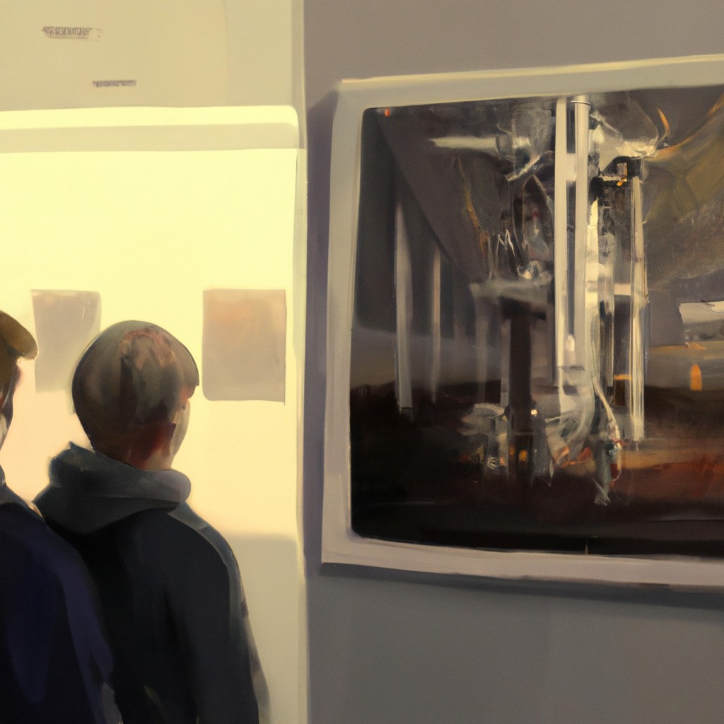 Image of Oliver's artwork exhibited in a prestigious gallery, people admiring the intricate details and emotional depth.