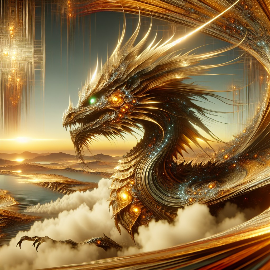 Image of A grateful dragon with golden scales and sparkling gemstone eyes.