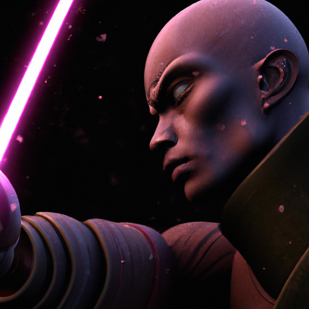 Image of Mace Windu using the Force to strike a powerful blow against the Sith Lord.