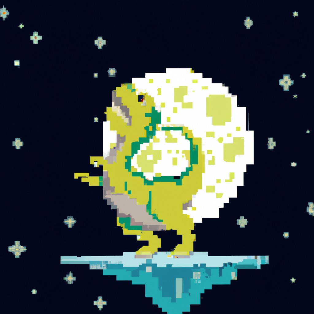 Image of A friendly dinosaur dancing gracefully on the moon, surrounded by sparkling craters.