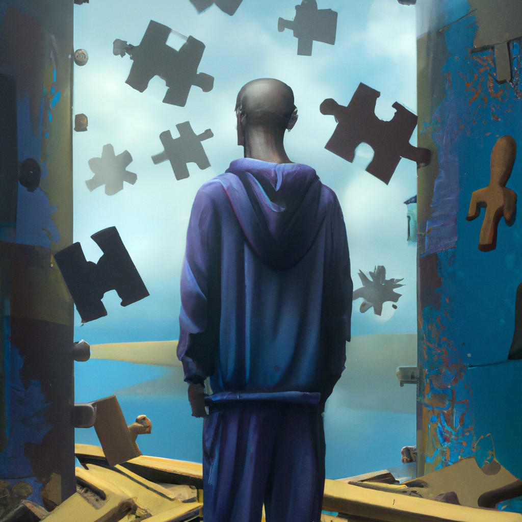 Image of A person with a sharp mind surrounded by puzzle pieces that represent solving people's problems.