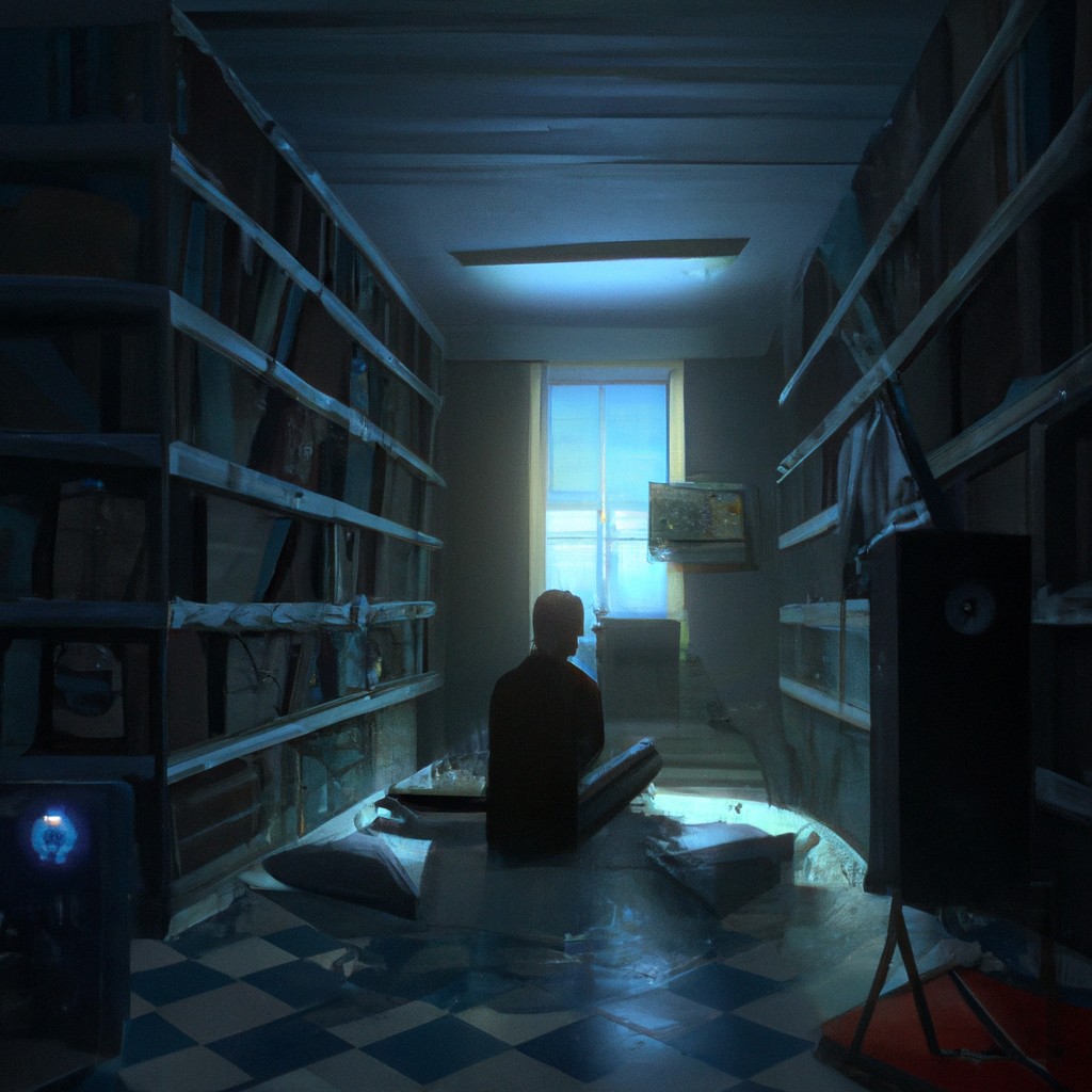 Image of A person surrounded by books and soothing music, finding solace and peace in their quiet sanctuary.