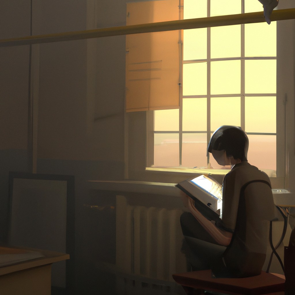 Image of A person reading a book while sitting by a window, with sunlight streaming in and casting a warm glow on their face.