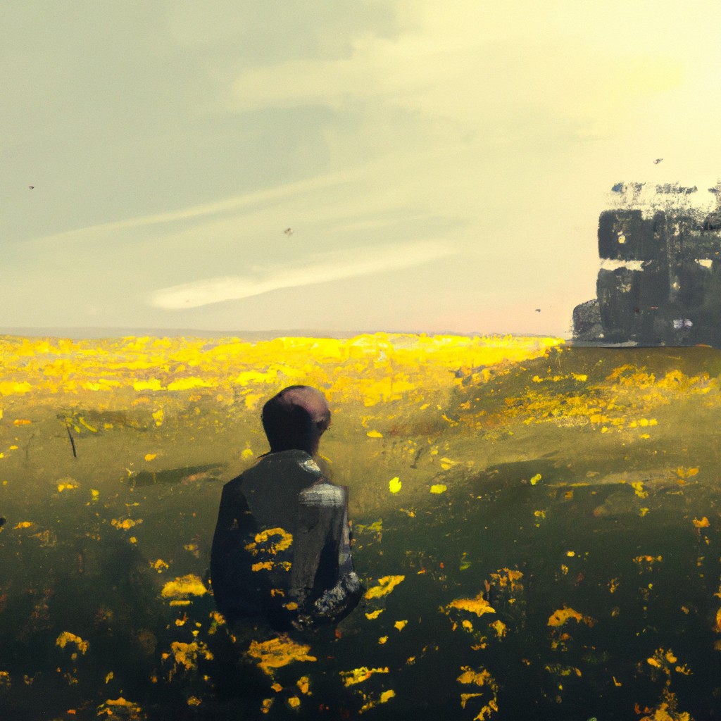 Image of A person sitting alone in a field of flowers, lost in their daydreams.