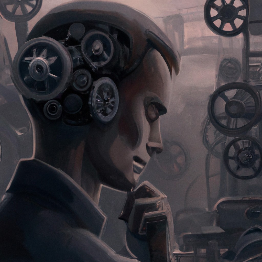 Image of A person with a thoughtful expression surrounded by gears symbolizing their smart and sharp mind.