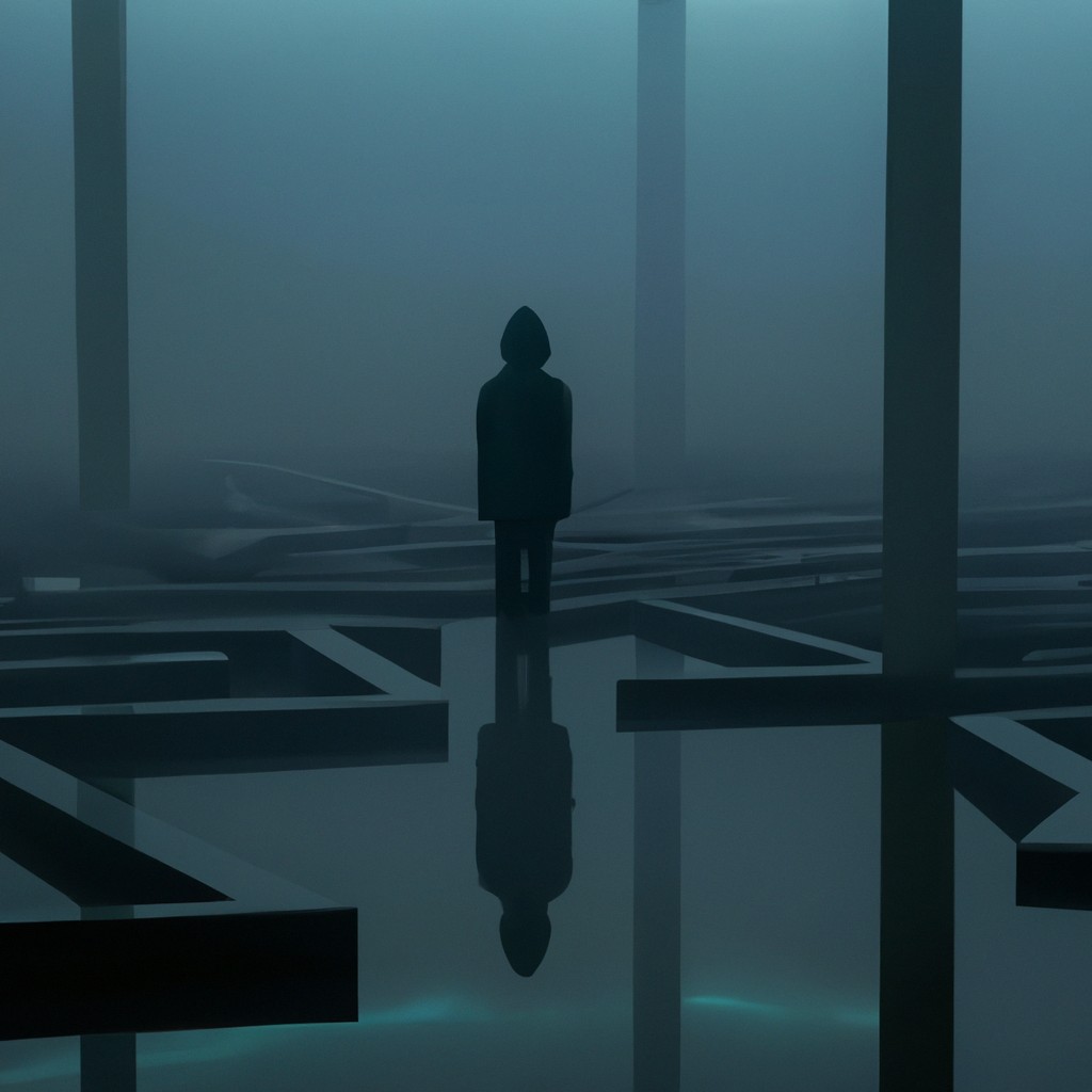 Image of A person standing in the midst of a maze, reflecting on the lessons learned from deceptive emotions.