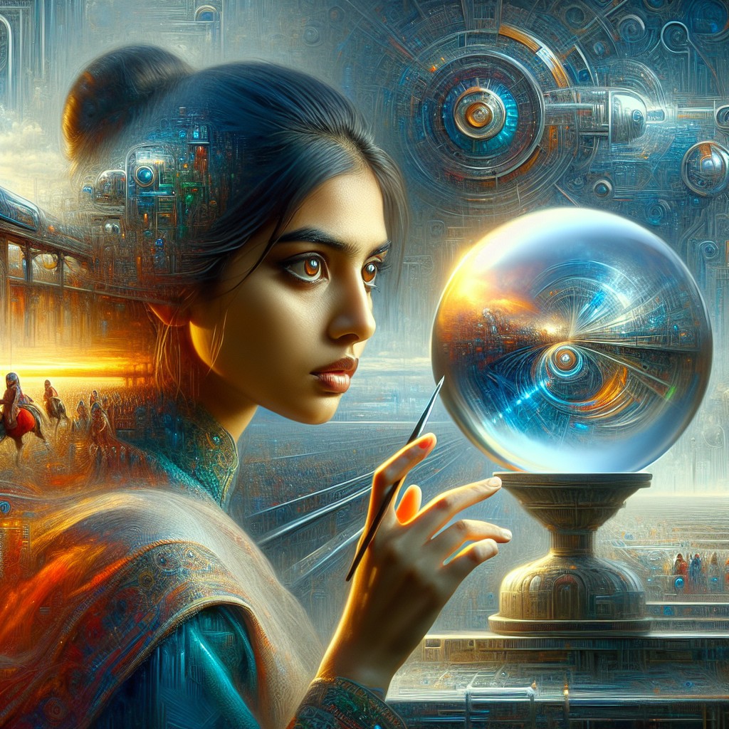 Image of A person with a crystal ball, looking into the future with a focused expression.