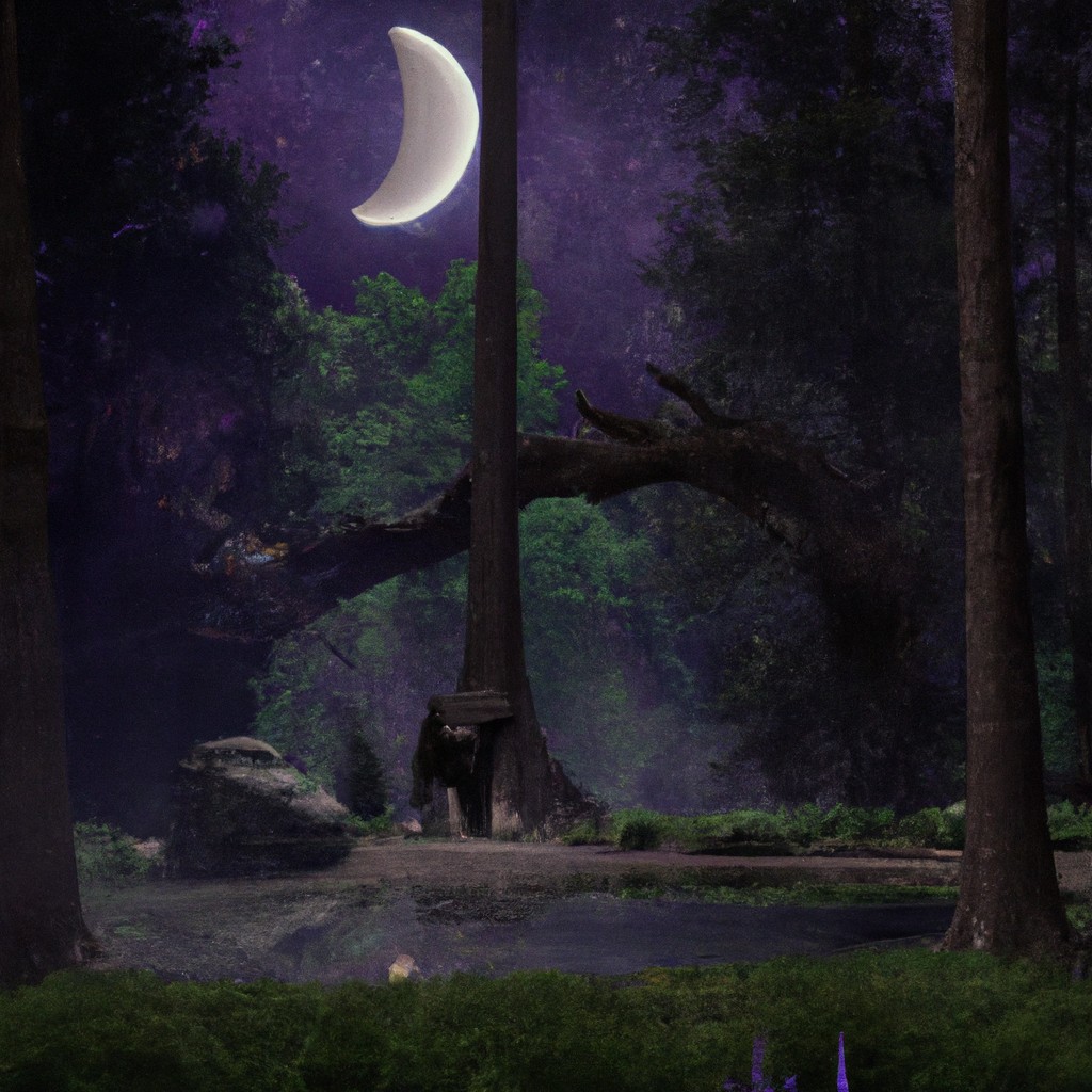 Image of A magical clearing in the forest, bathed in moonlight, where the princess and the elf meet.