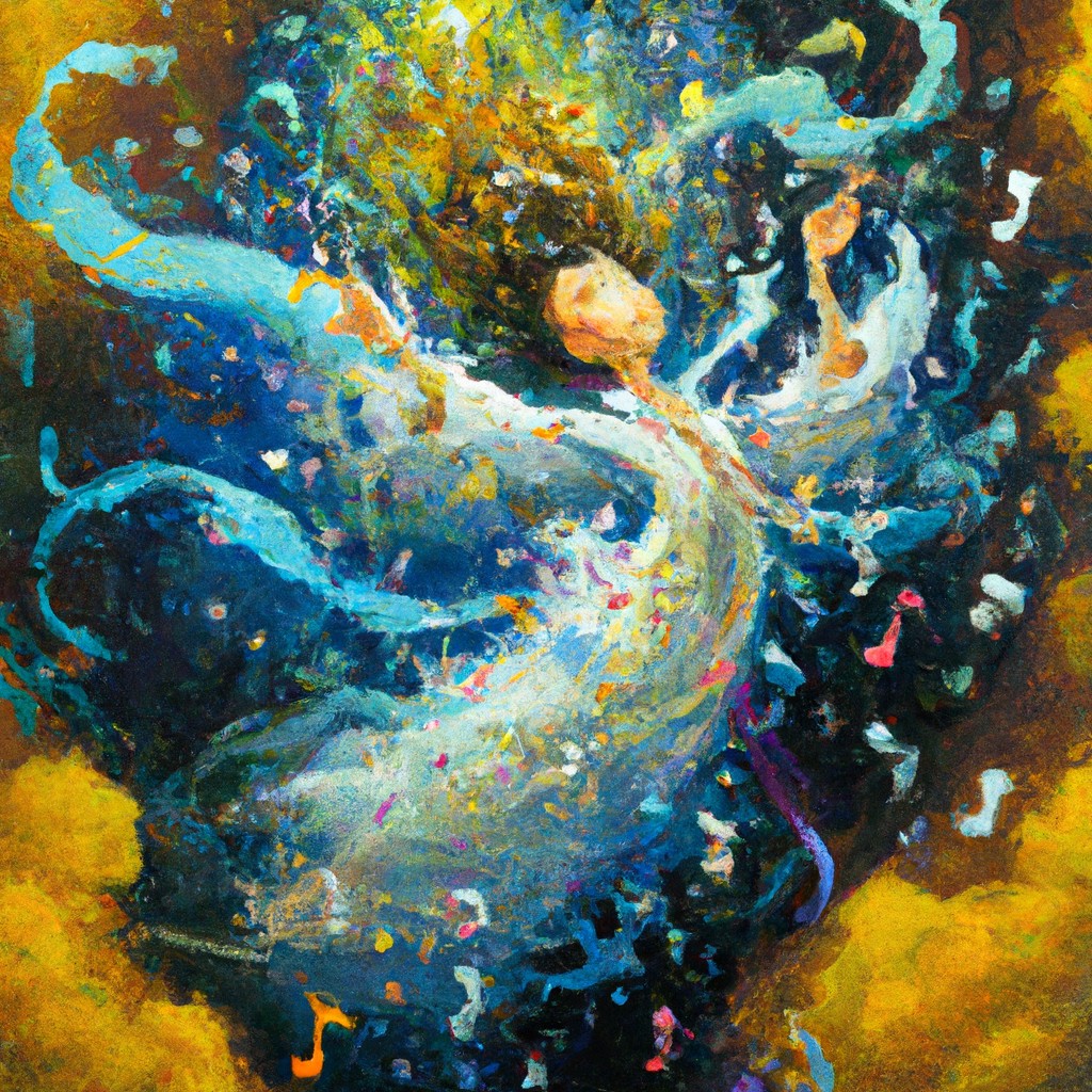 Image of A celestial being with flowing robes, surrounded by musical notes that danced in the air.