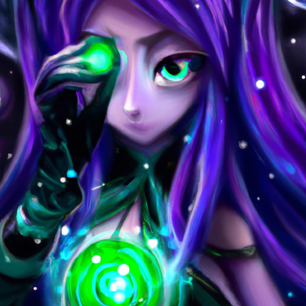 Image of A mysterious sorceress with glowing eyes, surrounded by swirling dark magic.