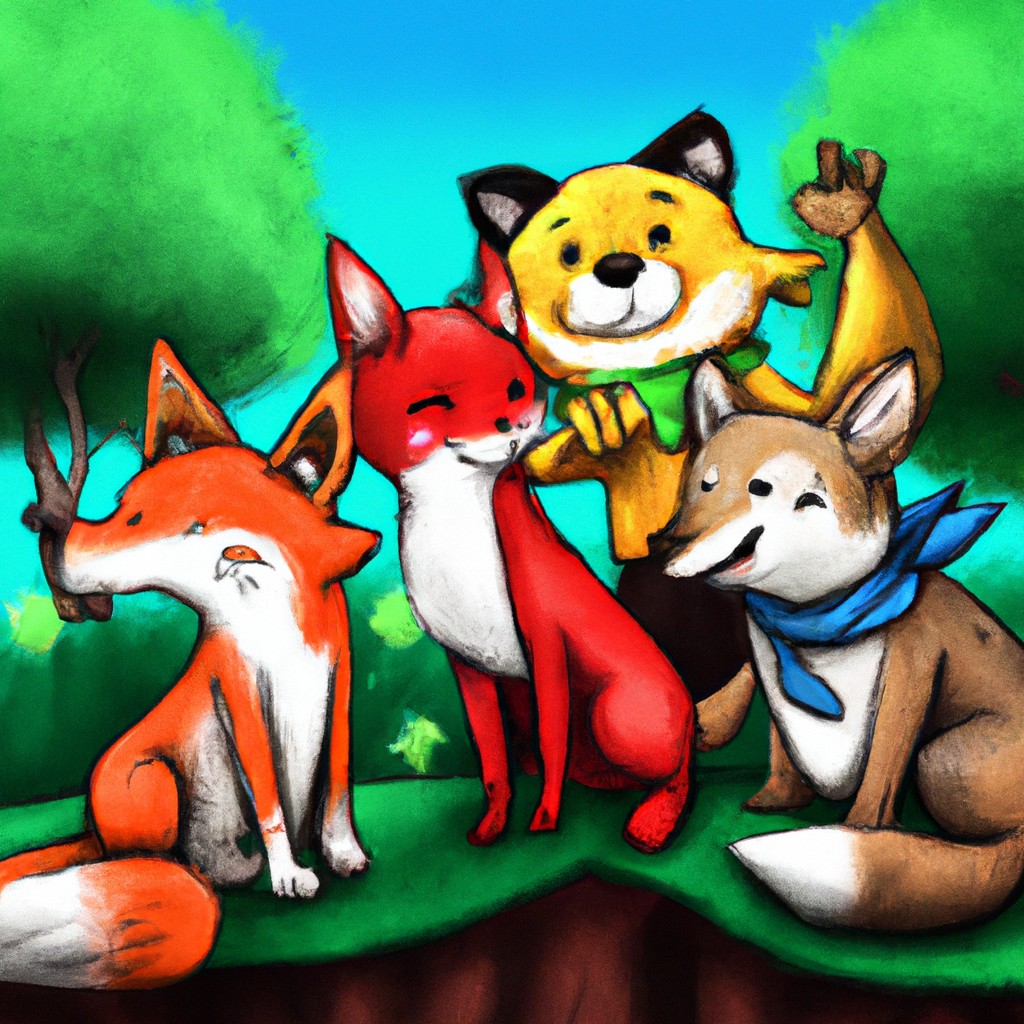 Image of Draw a group of animals laughing and pointing at the fox.