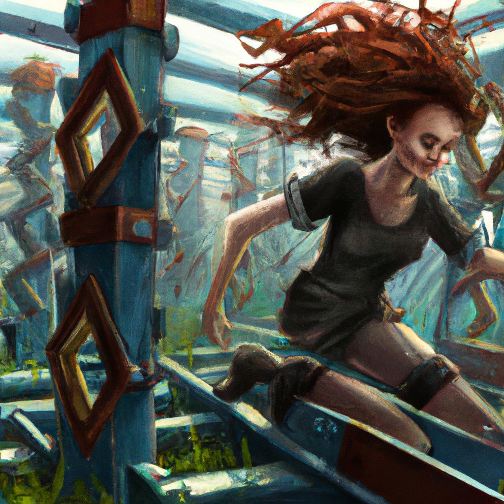 Image of A girl with wild hair and an adrenaline-fueled smile racing through a challenging obstacle course.