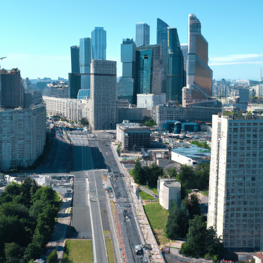 Image of A bustling cityscape with tall skyscrapers and busy streets