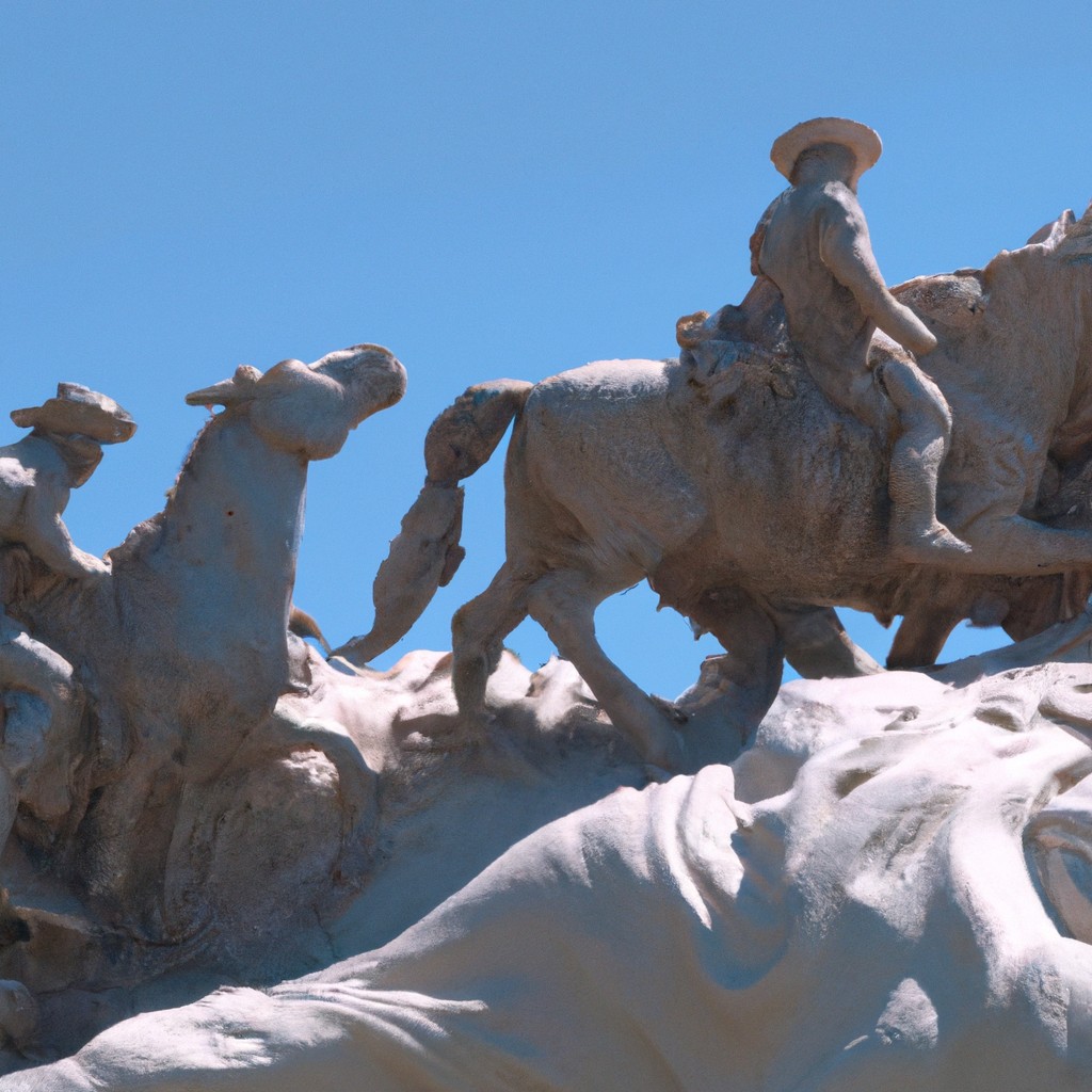 Image of Cowboys on horses herding livestock in a vast plain