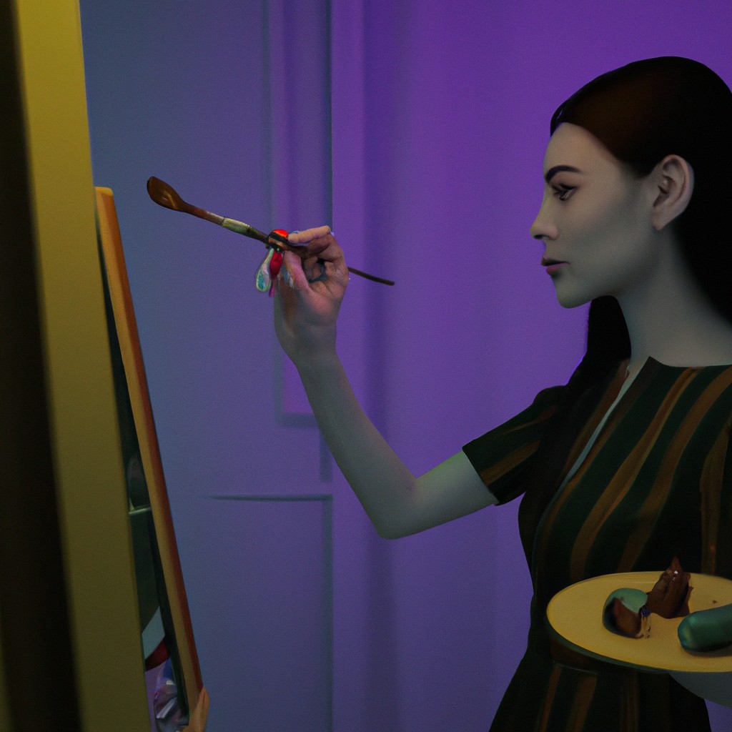 Image of A woman holding a paintbrush, creating a beautiful piece of art