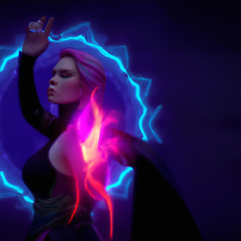 Image of A young sorceress surrounded by a glowing aura as she commands the elements.