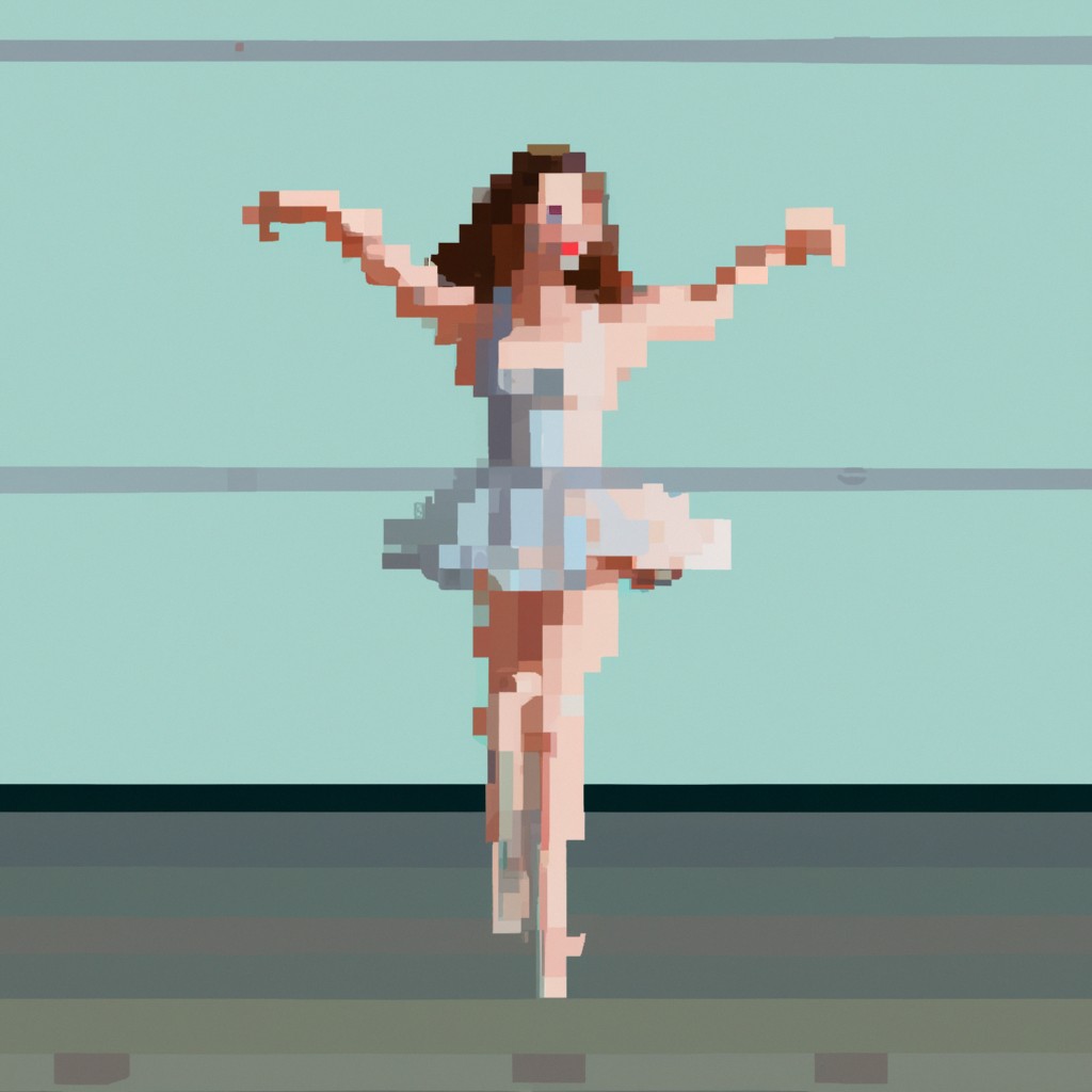 Image of A girl in a dance studio, wearing a ballet tutu and practicing graceful movements.