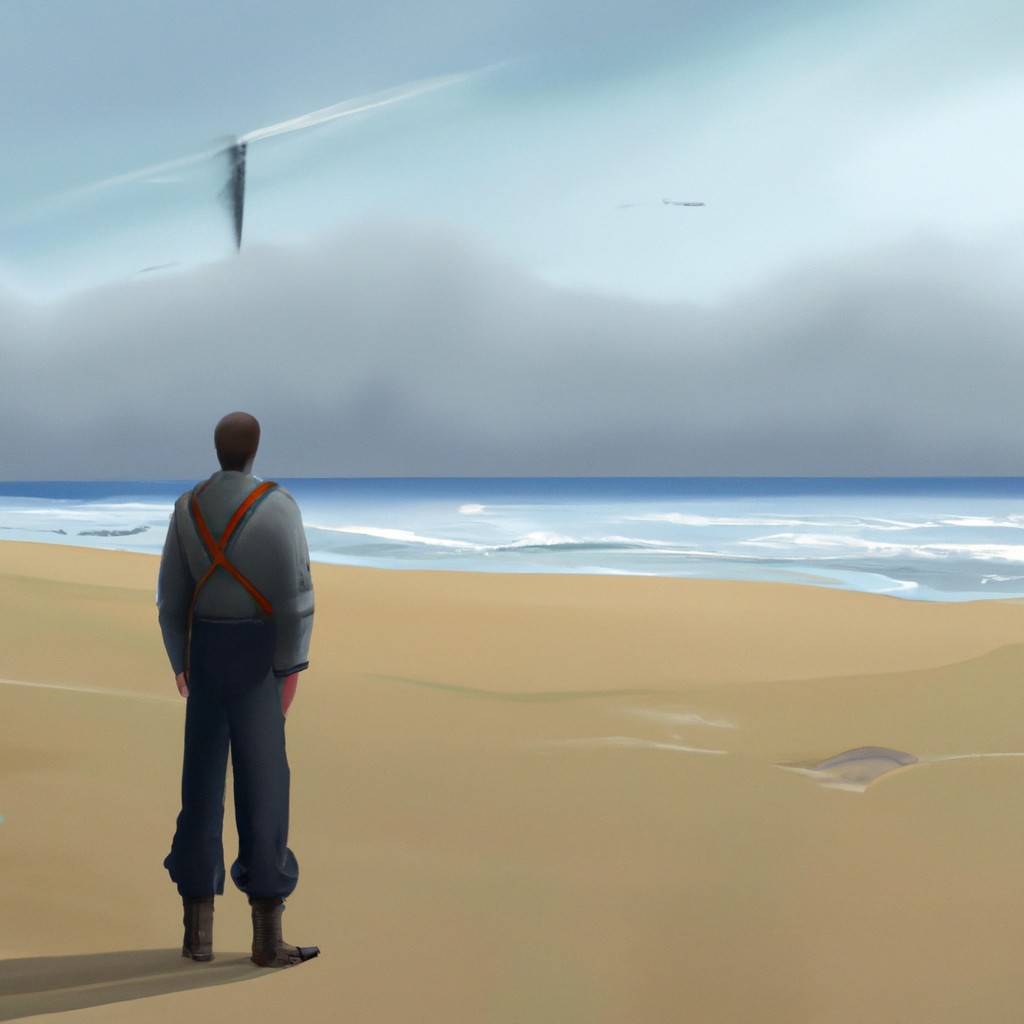 Image of Oliver standing on a sandy beach, ready to dive into the vastness of the ocean, with the salty breeze in the air.