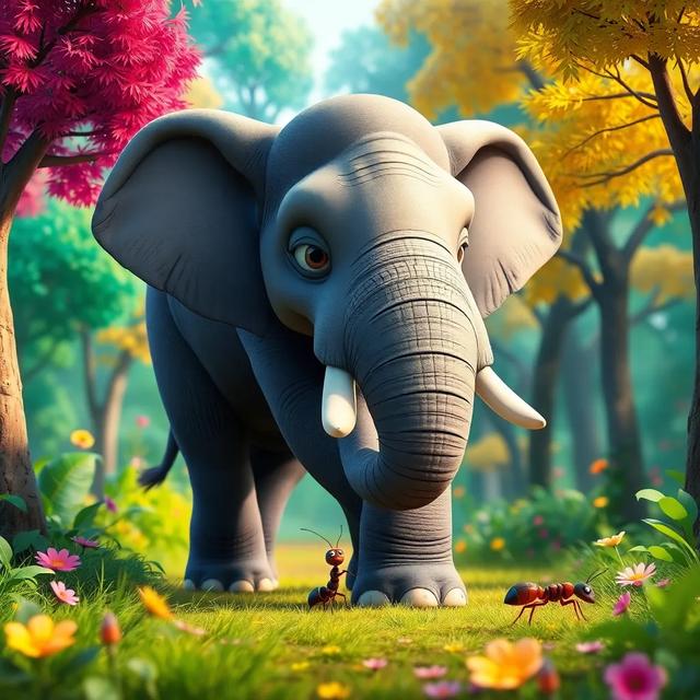 غلاف الكتاب القصة بعنوان: الفيل والنملة