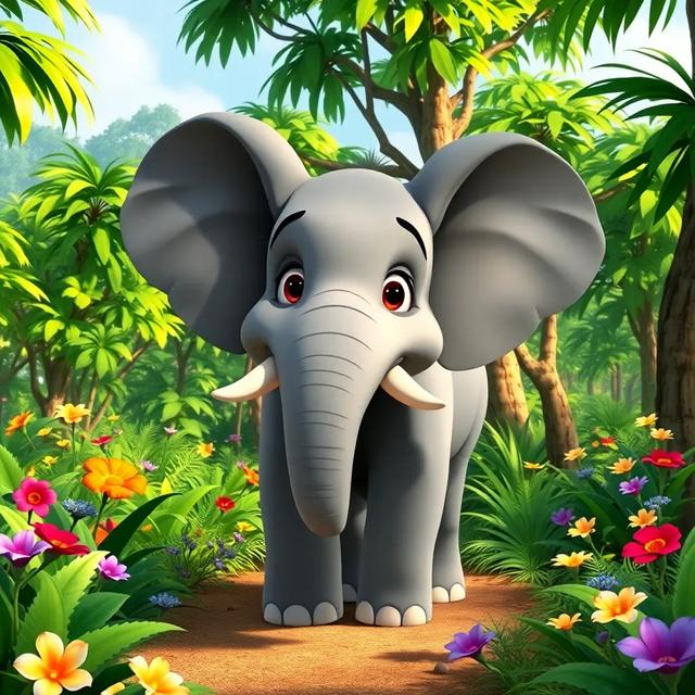 Portada del libro de la historia titulada: El Elefante y la Flor Mágica