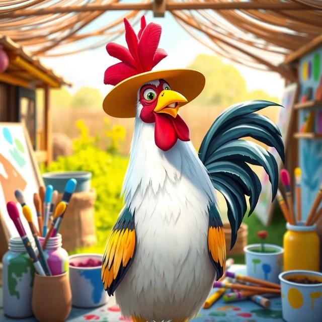 Portada del libro de la historia titulada: El gallo que quería ser pintor