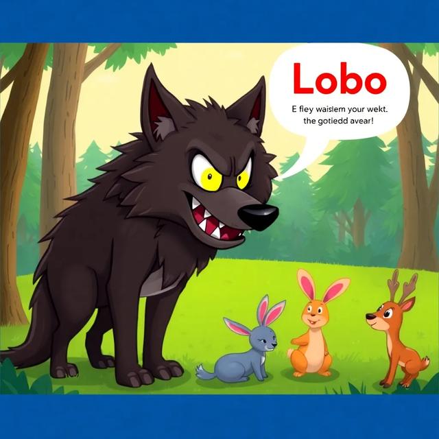Portada del libro de la historia titulada: El lobo feroz que quería ser amigo de los animales