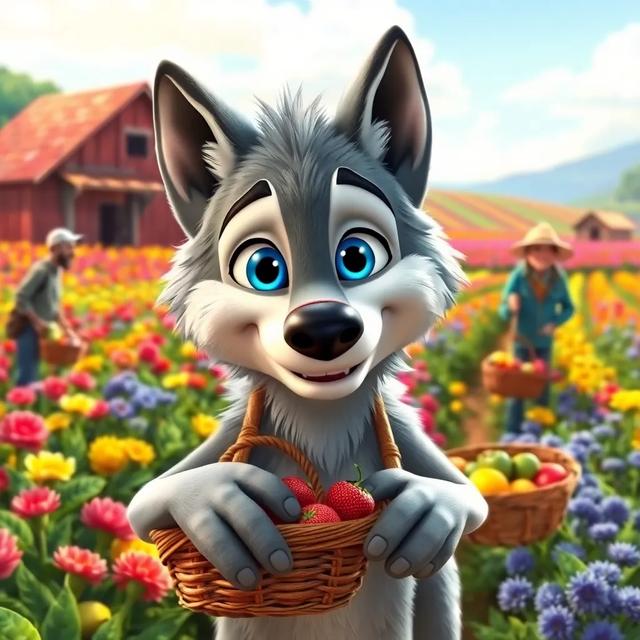 Portada del libro de la historia titulada: El lobo que ayudaba en la cosecha