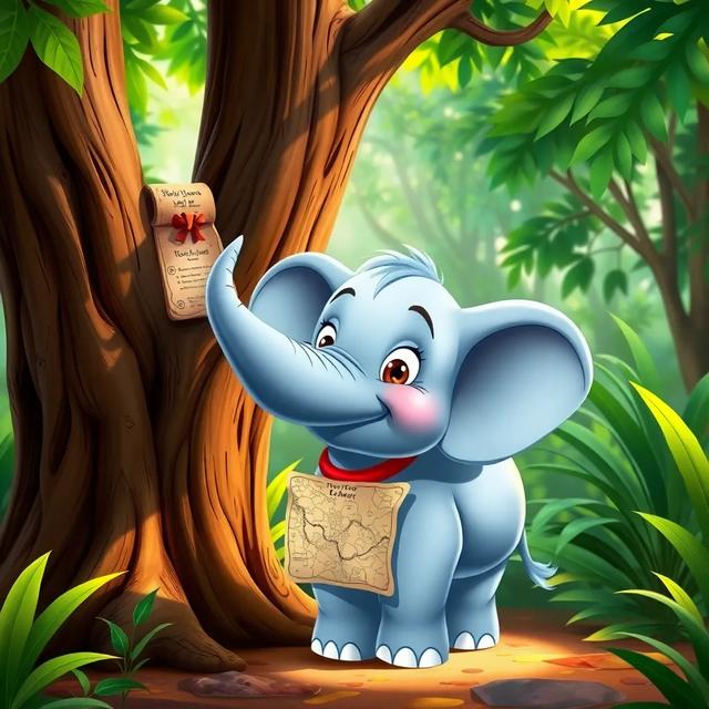 Portada del libro de la historia titulada: El tesoro de la familia elefante