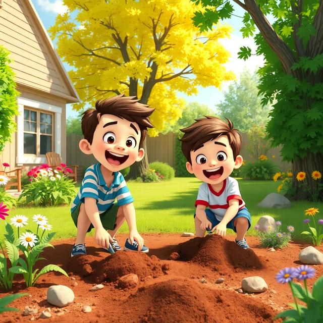 Book cover of the story titled: John and Ben's Backyard Discovery