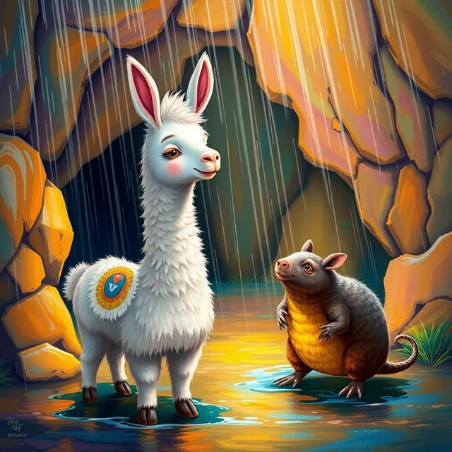 Portada del libro de la historia titulada: La Aventura de Llama y Quirquincho