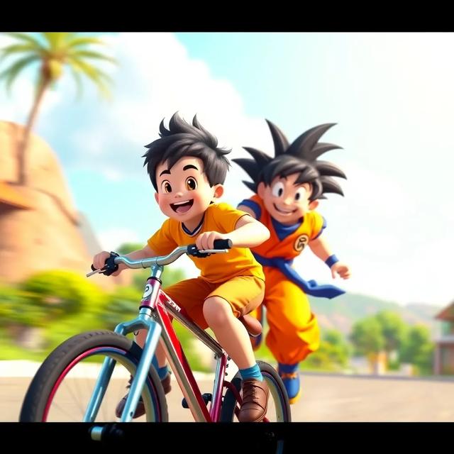 Portada del libro de la historia titulada: La Aventura en Bicicleta de Iago y Goku