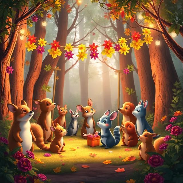 Portada del libro de la historia titulada: La fiesta del bosque encantado
